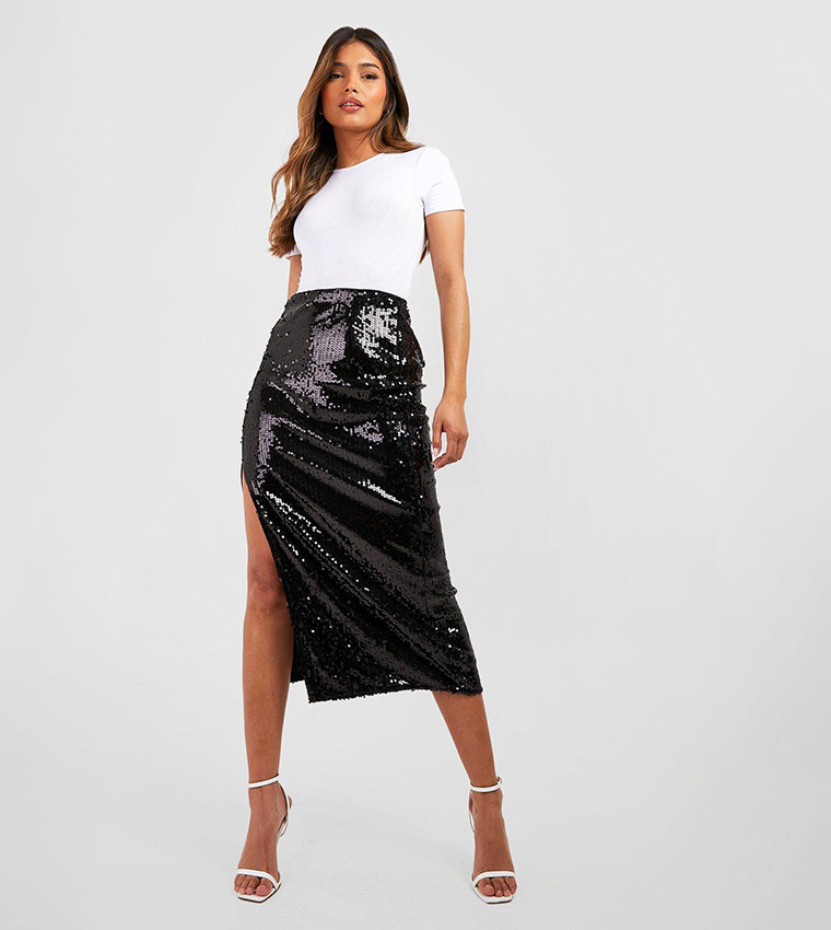 Black sequin clearance high waisted skirt