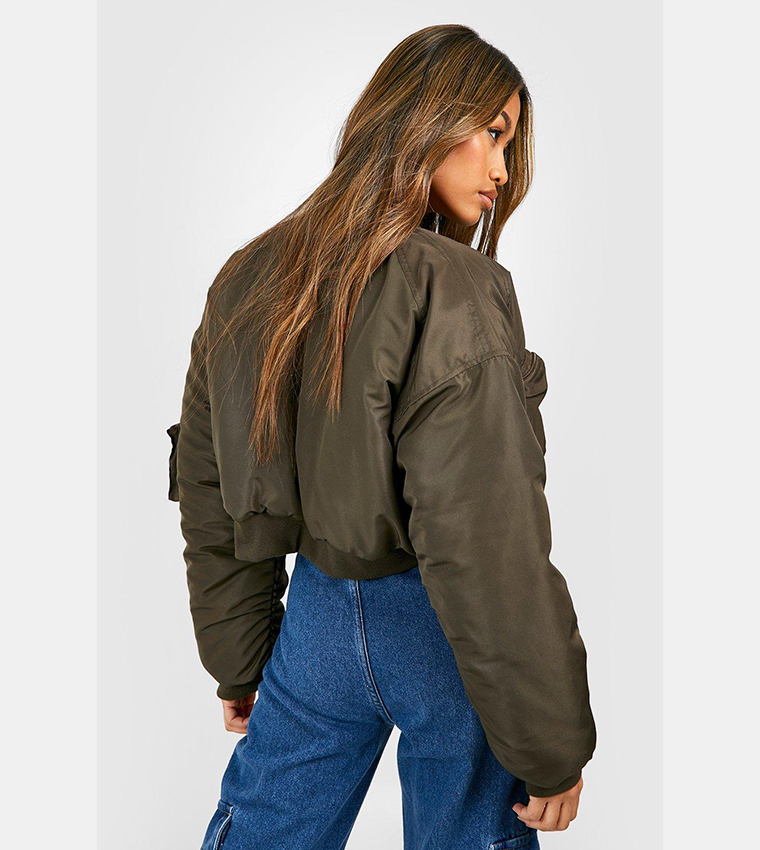 Buy Boohoo Utility Bomber Jacket In Khaki | 6thStreet Qatar