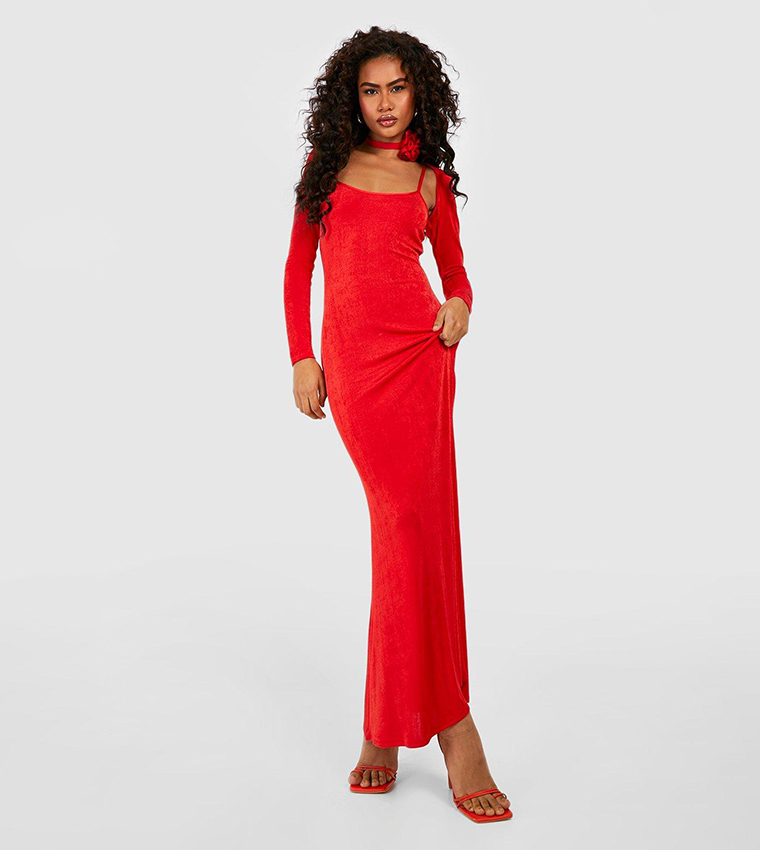 Italian Structured Satin Halter Neck Drape Pencil Midi Dress