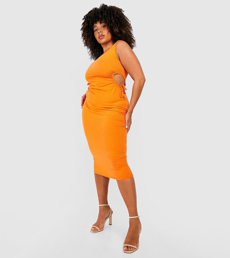 orange ribbed cut out dress Brilho cutout metallic ribbed-knit mini dress - orange
