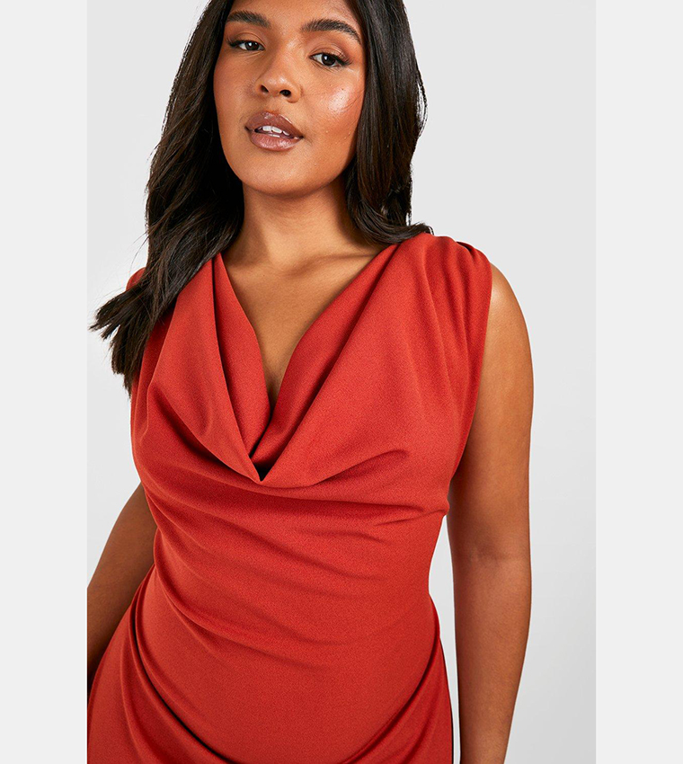 boohoo burnt orange dress Women's Burnt Orange Linen Look Embroidered Detail Maxi Dress, natural
