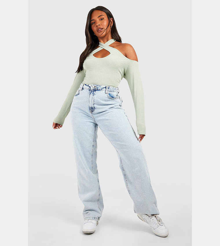 Cross Over Cold Shoulder Ribbed Top