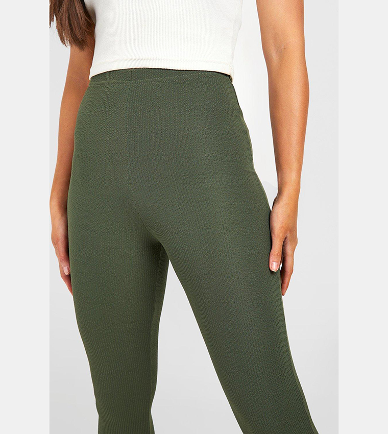 Buy Boohoo Tall Ripple Ribbed High Waisted Leggings In Khaki