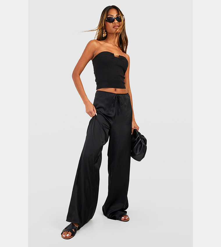 High–waist trousers in shimmering satin - GEELIST