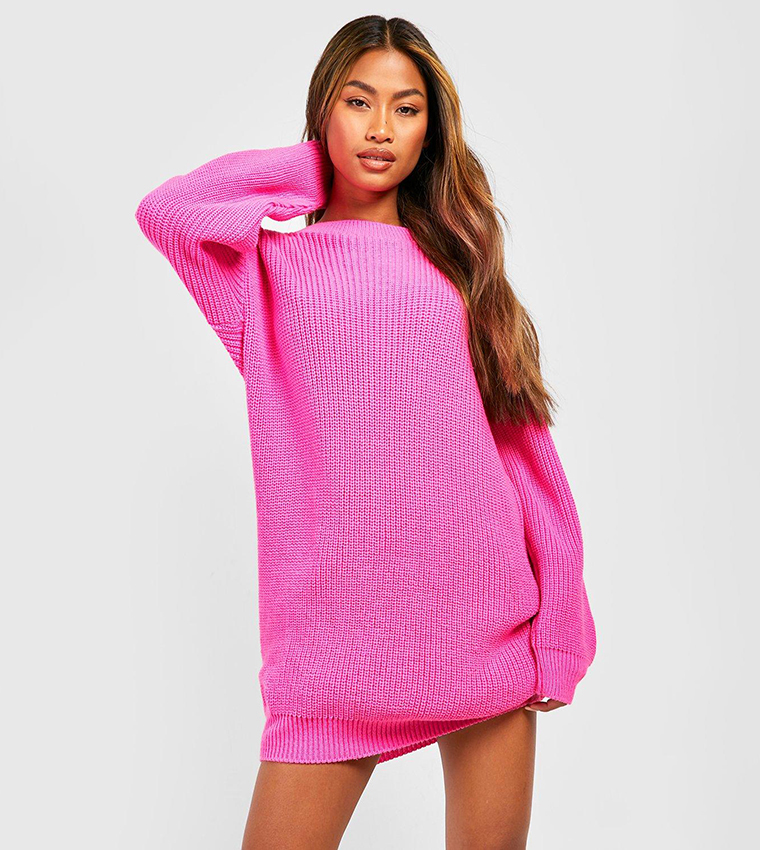 Buy Boohoo Crew Neck Jumper Dress In Hot Pink | 6thStreet Bahrain