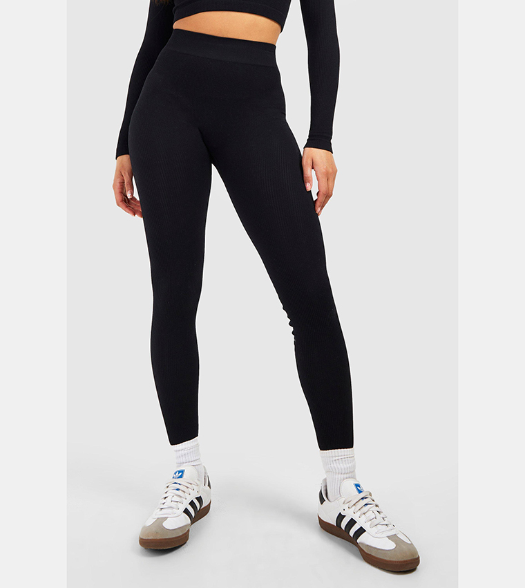 Buy Boohoo Structured Seamless Contour Ribbed Sculpt Leggings In Black
