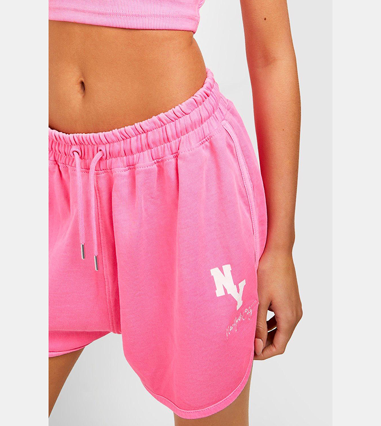 Buy Boohoo Ny Slogan Sweat Shorts In NEON PINK 6thStreet Kuwait