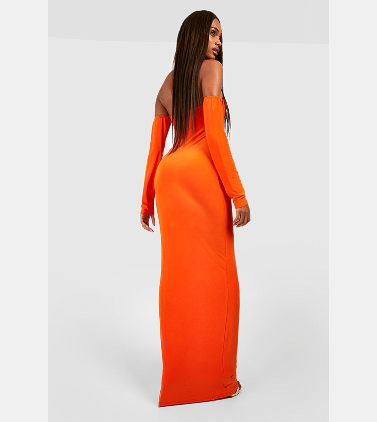 Orange long hotsell sleeve maxi dress