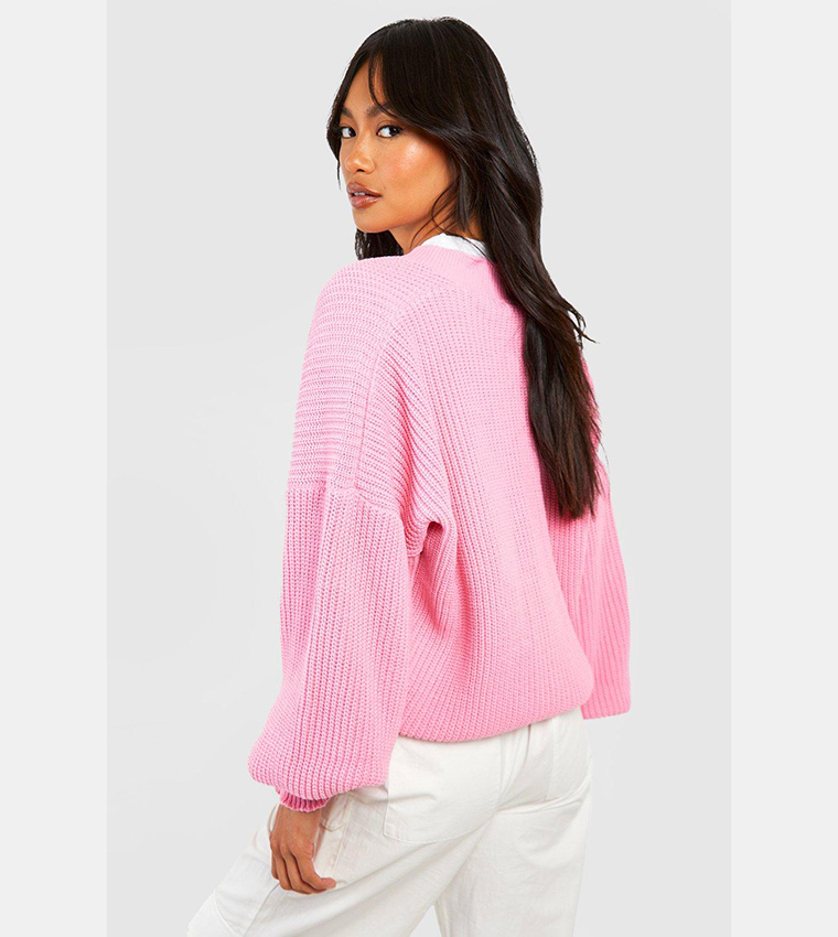 Balloon Sleeves Button Through Ribbed Cardigan