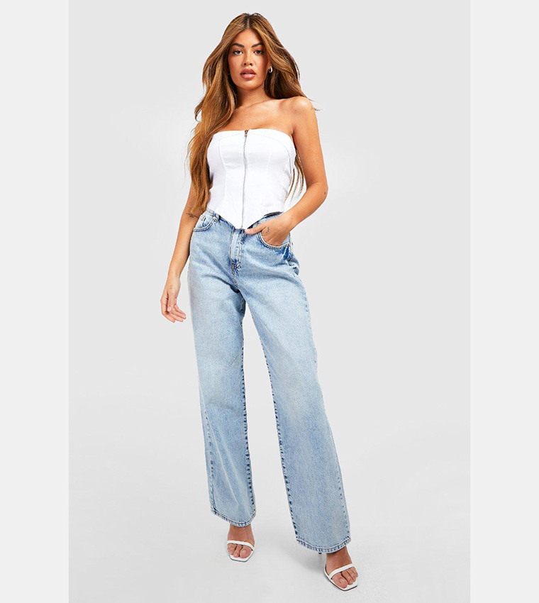 Buy Boohoo Bengaline Zip Through Corset Top In White | 6thstreet Oman