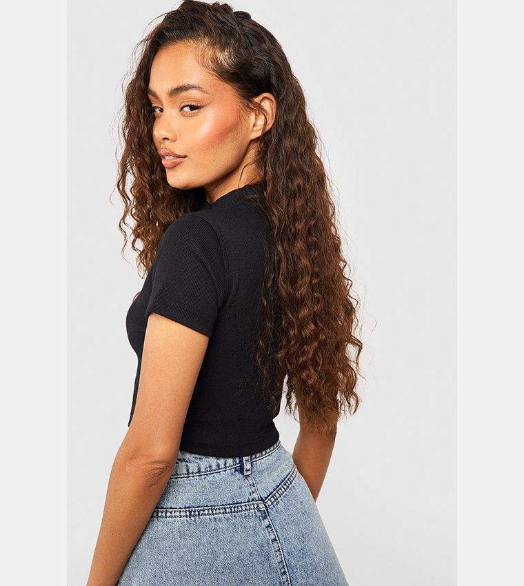 Buy Boohoo Ribbed Half Zip Crop Top In Black 6thStreet UAE