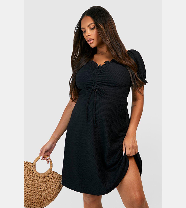 Buy Boohoo Textured Ruched Skater Dress In Black 6thStreet UAE
