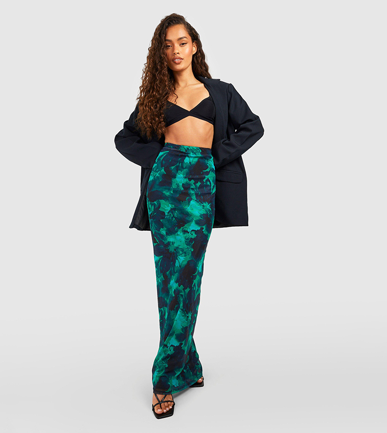 Green print maxi skirt best sale