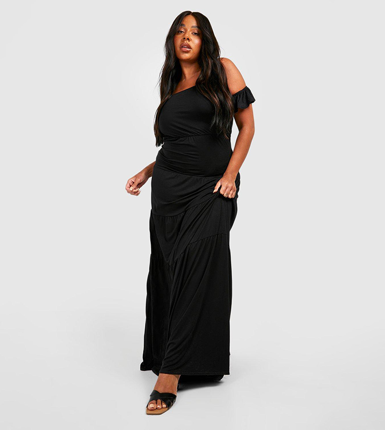 Buy Boohoo Jersey Off The Shoulder Tiered Maxi Dress In Black | 6thstreet Oman Buy Boohoo Jersey Off The Shoulder Tiered Maxi Dress In Black | 6thstreet Oman