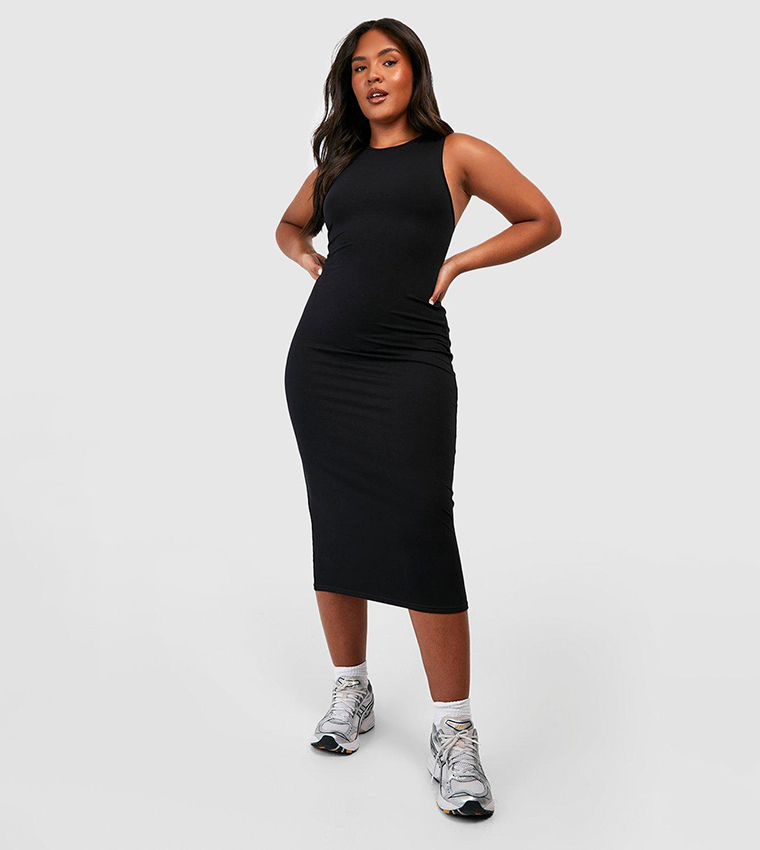 Buy Boohoo Jersey Racer Neck Midi Dress In Black | 6thStreet Saudi Arabia