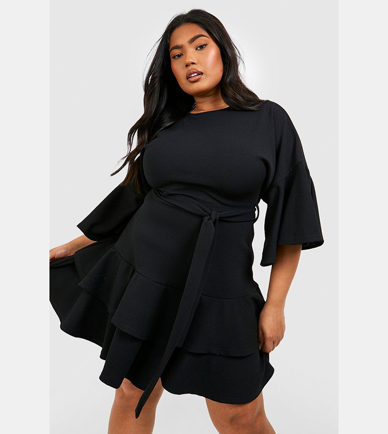 Buy Boohoo Ruffle Belted Skater Dress In Black 6thStreet Kuwait