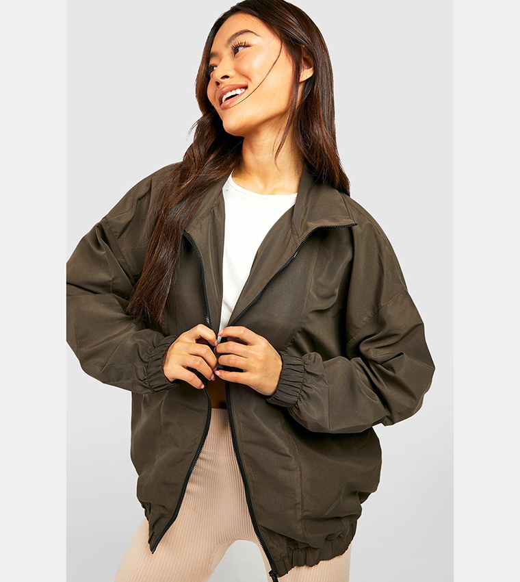 Buy Boohoo Contrast Zip Parachute Windbreaker Jacket In Khaki ...