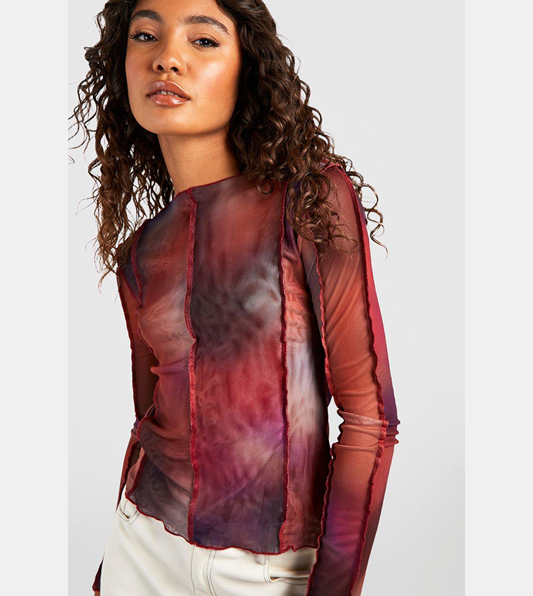 Buy Boohoo Tall Double Layer Mesh Seam Detail Top In