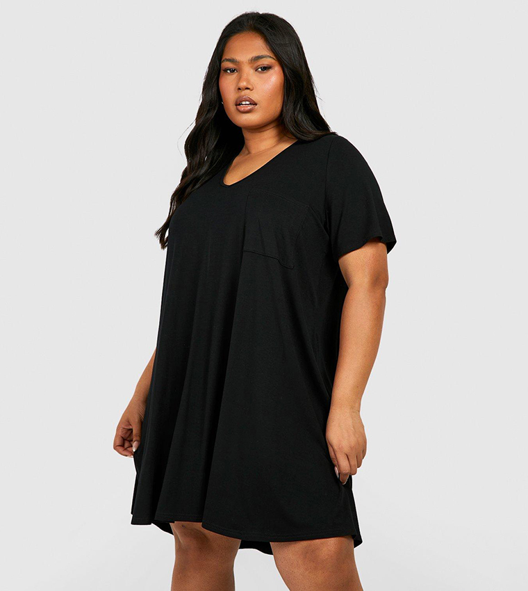 Buy Boohoo Jersey Pocket Detail Swing Dress In Black 6thStreet Qatar