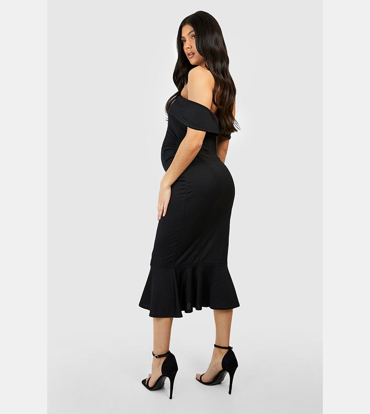 knee length dresses for ladies Rent Bardot Black Midi Ruffle Dress main image 0