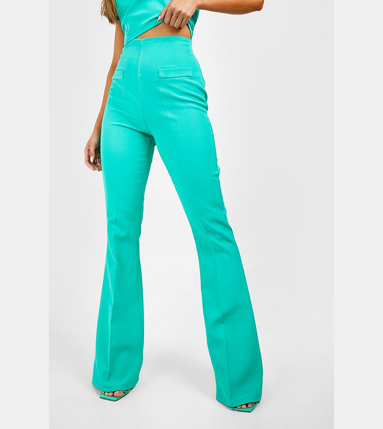 Blue Seam Detail Kick Flare Trousers