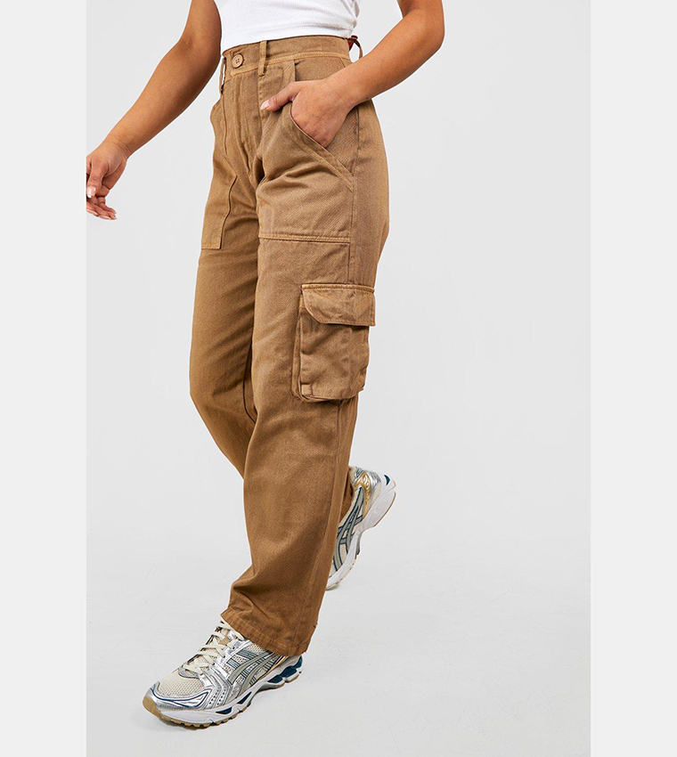 Soft Touch Contrast Stitch Elasticated Waist Cargo Trousers