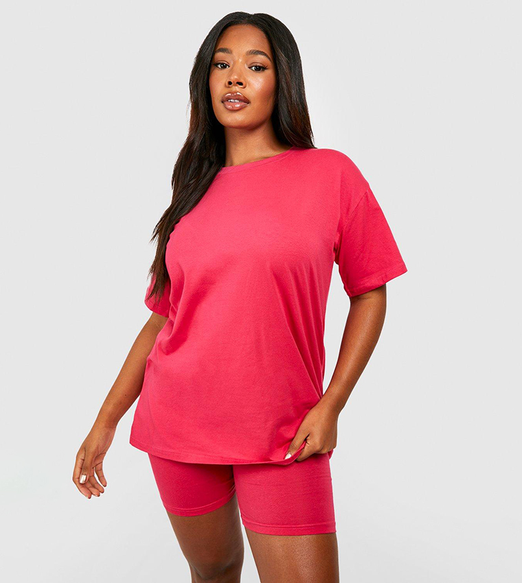 Buy Boohoo Oversized T Shirt And Cycling Short Set In Hot Pink