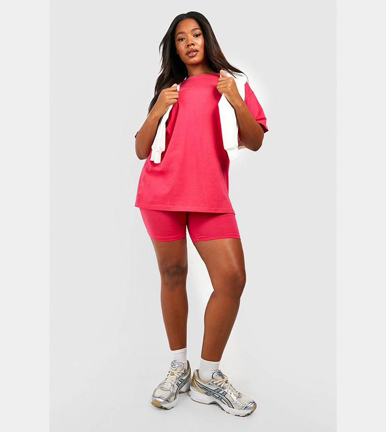 Buy Boohoo Oversized T Shirt And Cycling Short Set In Hot Pink