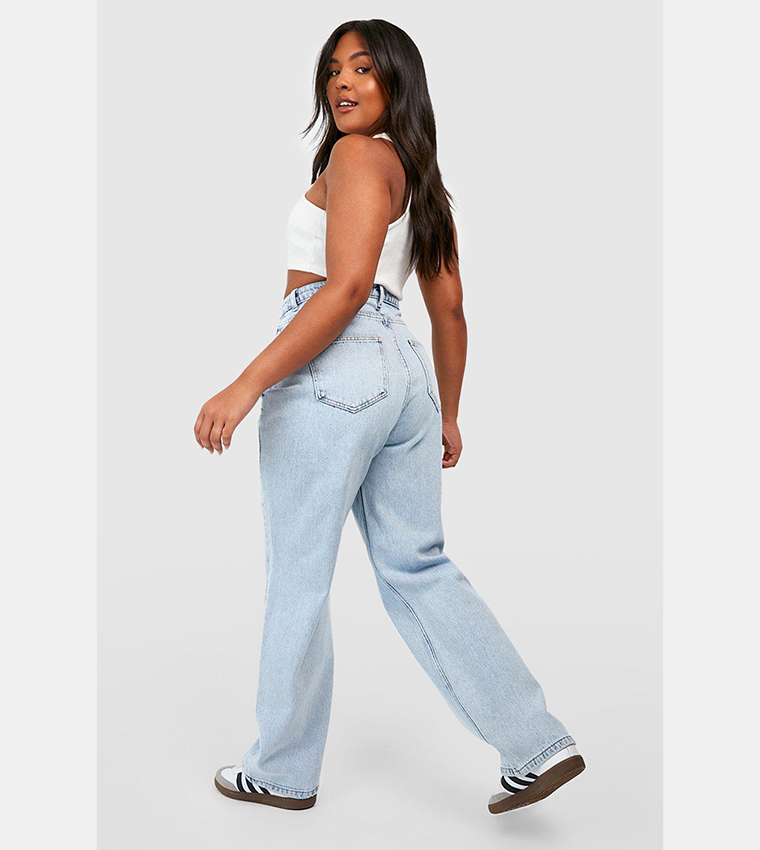 Plus Split Hem Straight Leg Jeans