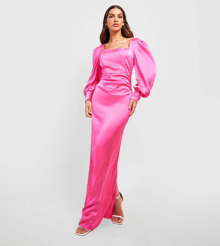 satin blouson sleeve maxi dress ASOS DESIGN draped blouson sleeve satin maxi dress in olive
