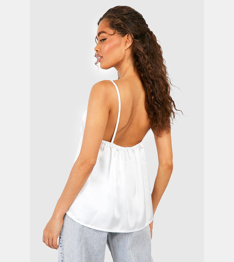 Buy Boohoo Satin Lace Trim Cupped Cami Top In White