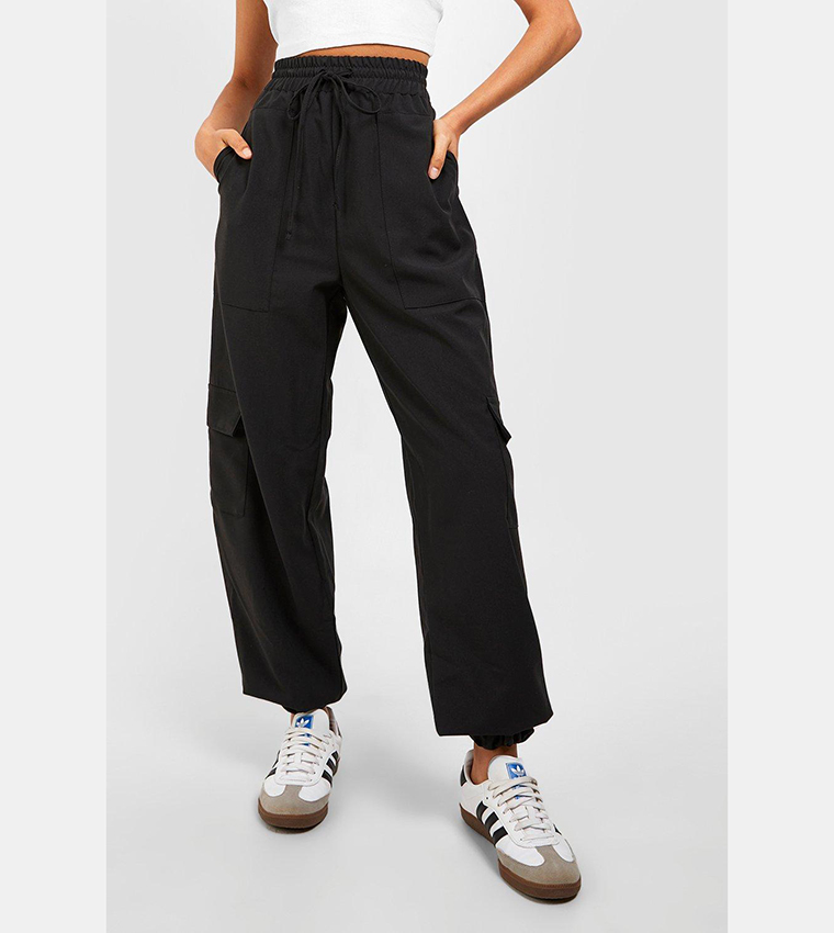 High-waisted woven joggers - Black - Ladies