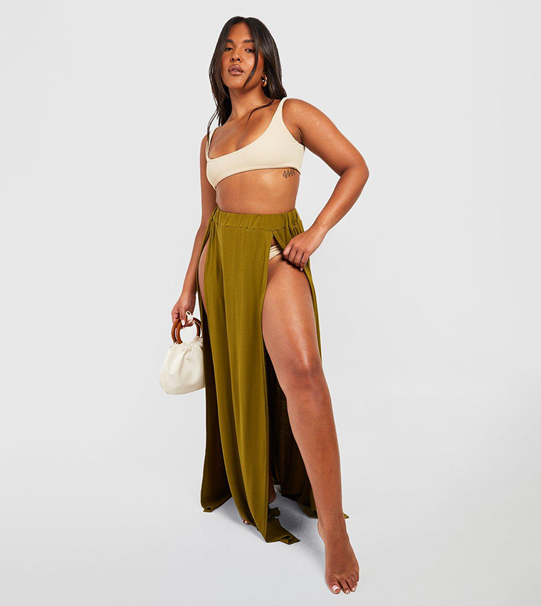 Buy Boohoo Jersey Split Front Maxi Beach Skirt In Olive 6thStreet UAE