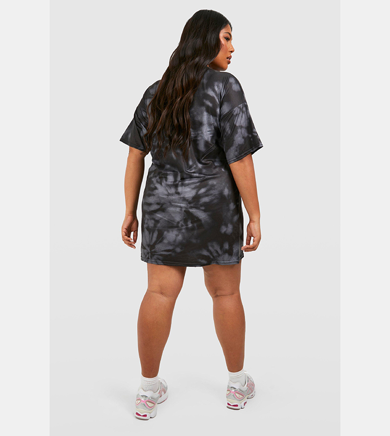black tie dye t shirt dress Tie Dye Radarte T-Shirt Dress with Rhinestone Detail Rodarte