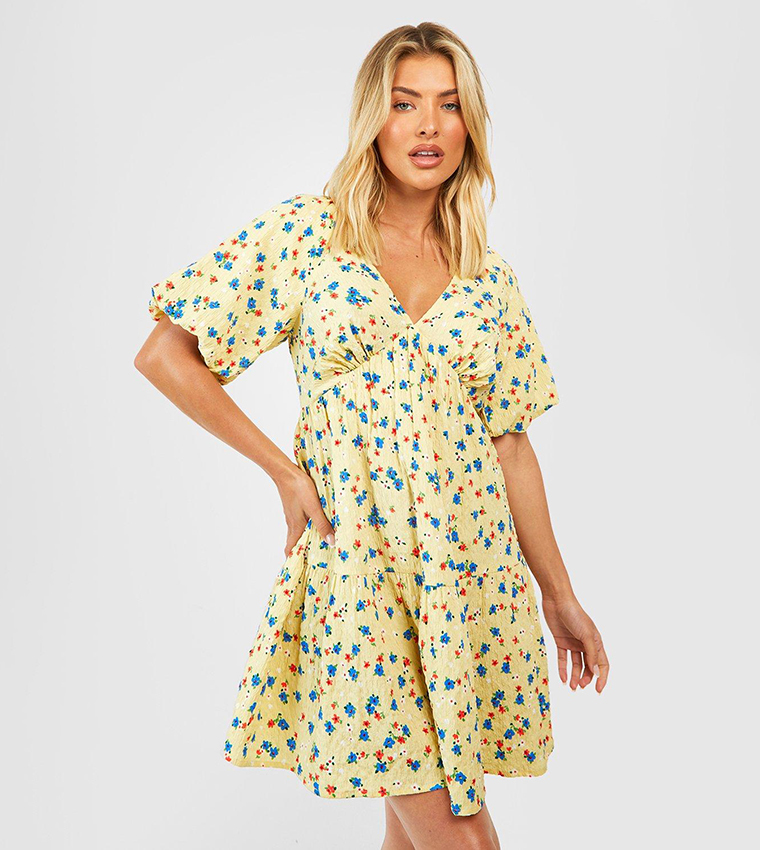 Boohoo yellow floral dress hotsell