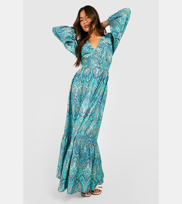 Paisley maxi dress with sleeves sale