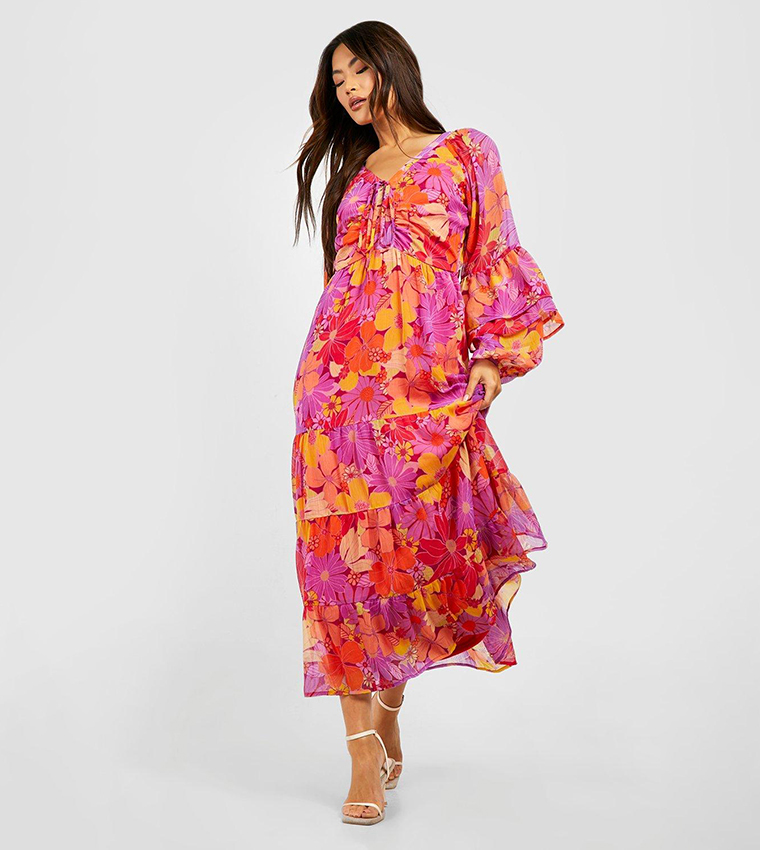 Floral chiffon tiered outlet dress