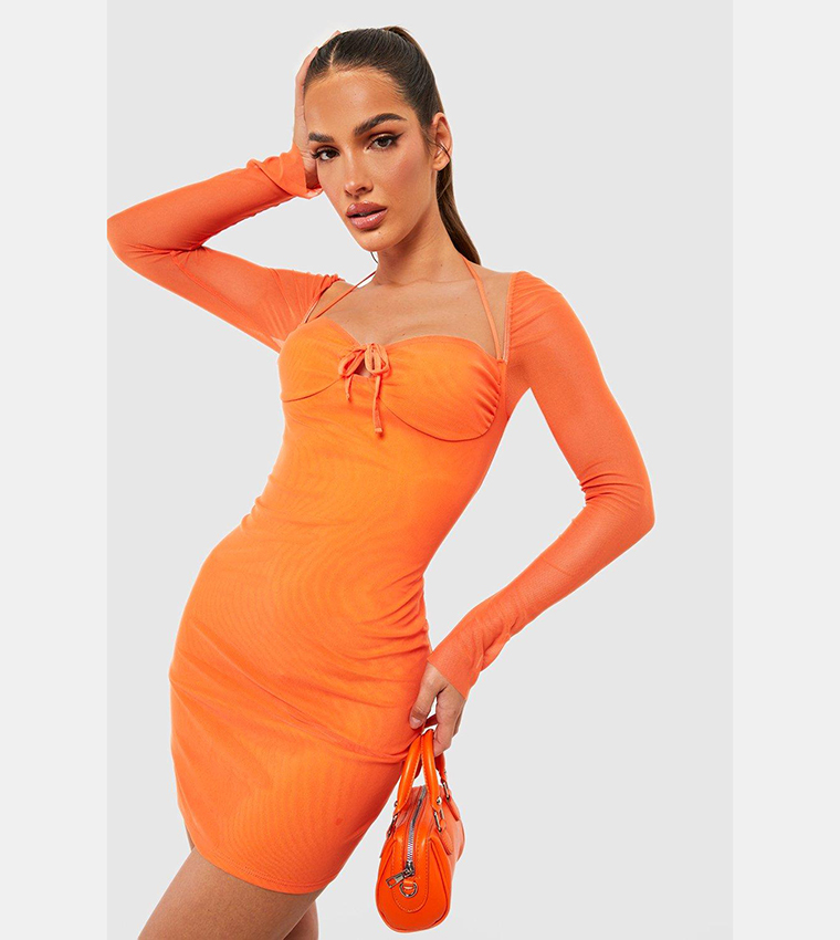 Orange long sleeve outlet bodycon dress