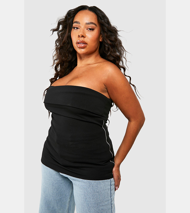 Buy Boohoo Bandeau Zip Side Long Line Top In Black 6thStreet UAE