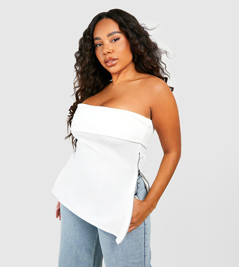 Buy Boohoo Bandeau Zip Side Long Line Top In Ecru 6thStreet Qatar