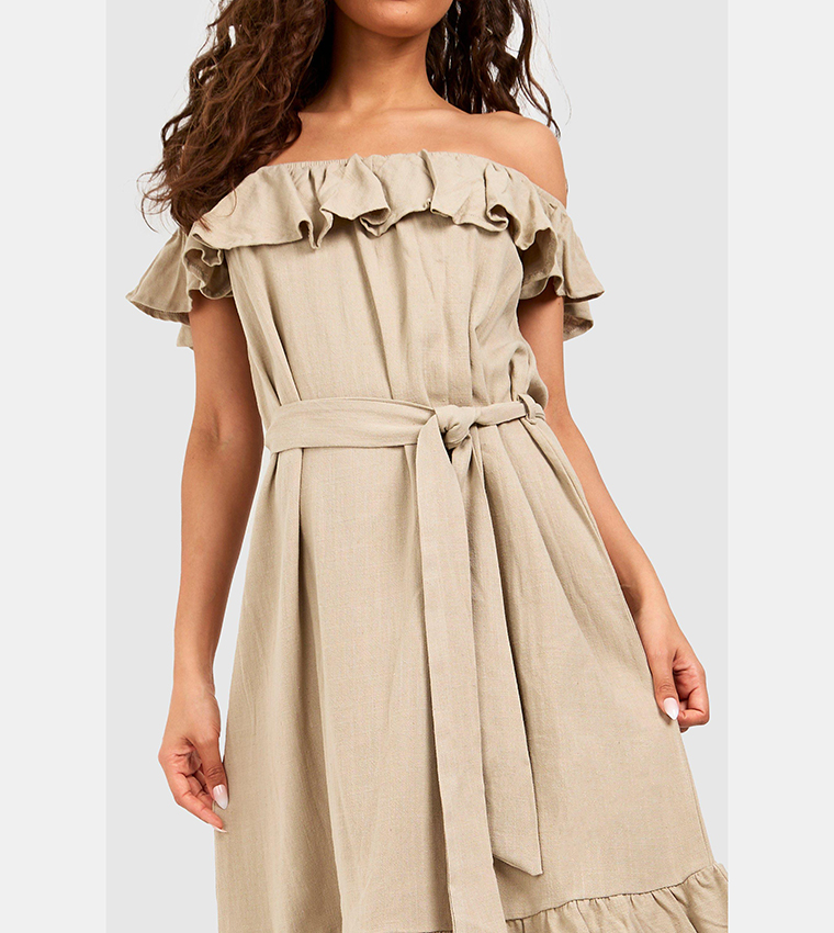 Linen bardot 2024 midi dress