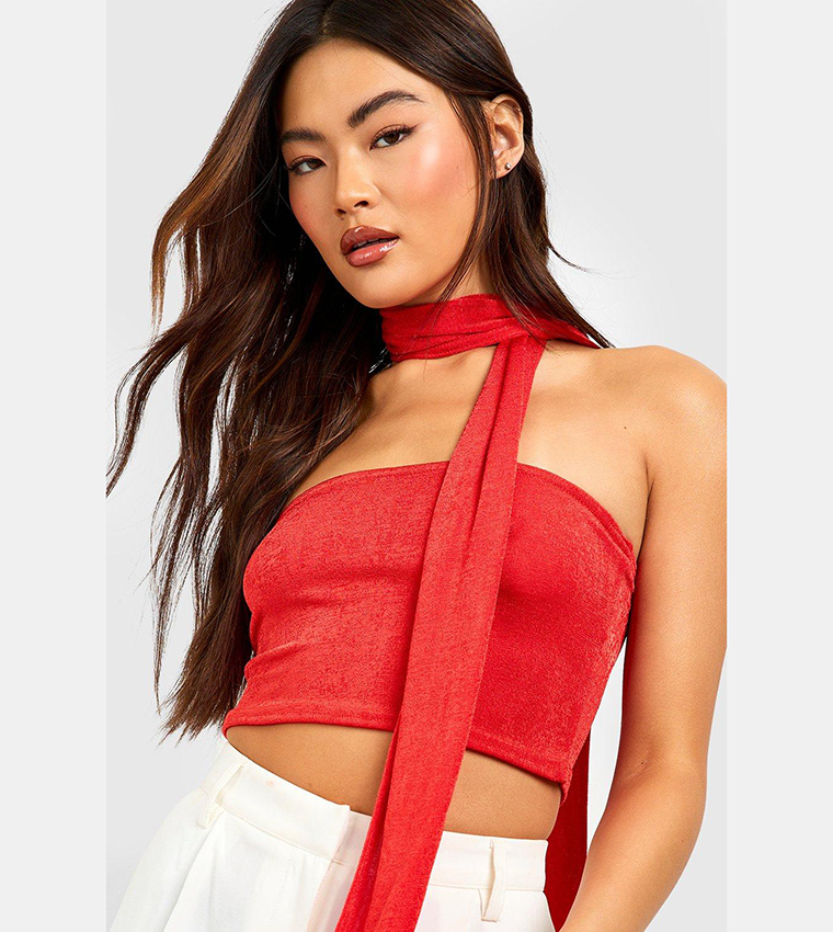 Buy Boohoo Acetate Slinky Bandeau Top With Scarf In Hot Pink