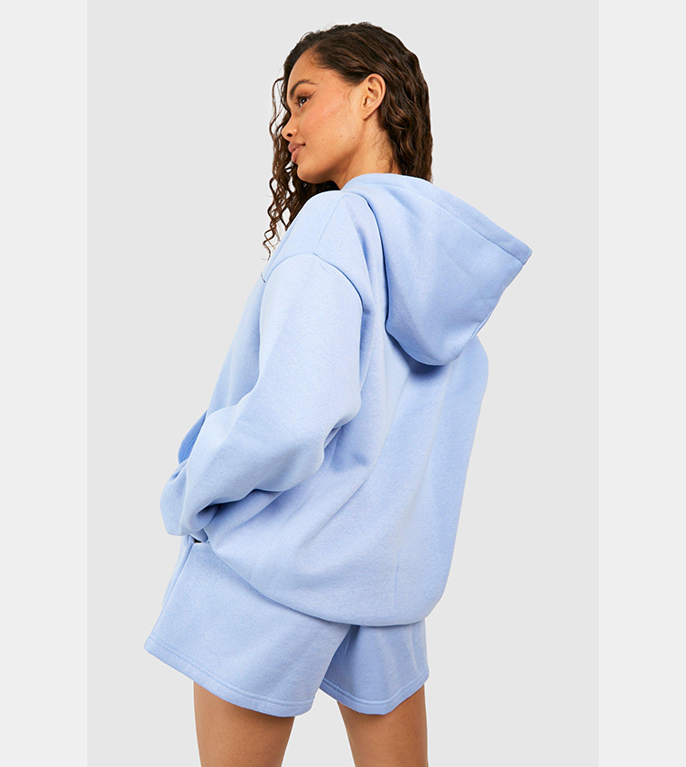 Design Studio Text Print Slogan Hooded Short Tracksuit