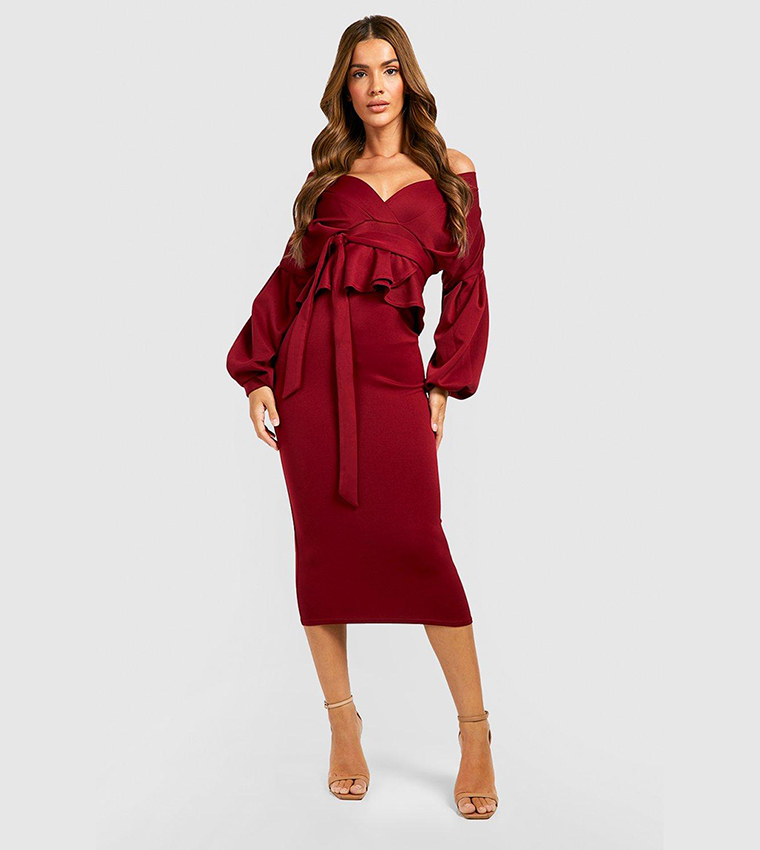 sachin and babi light blue dress Buy Boohoo Off The Shoulder Peplum Maxi Dress In Berry