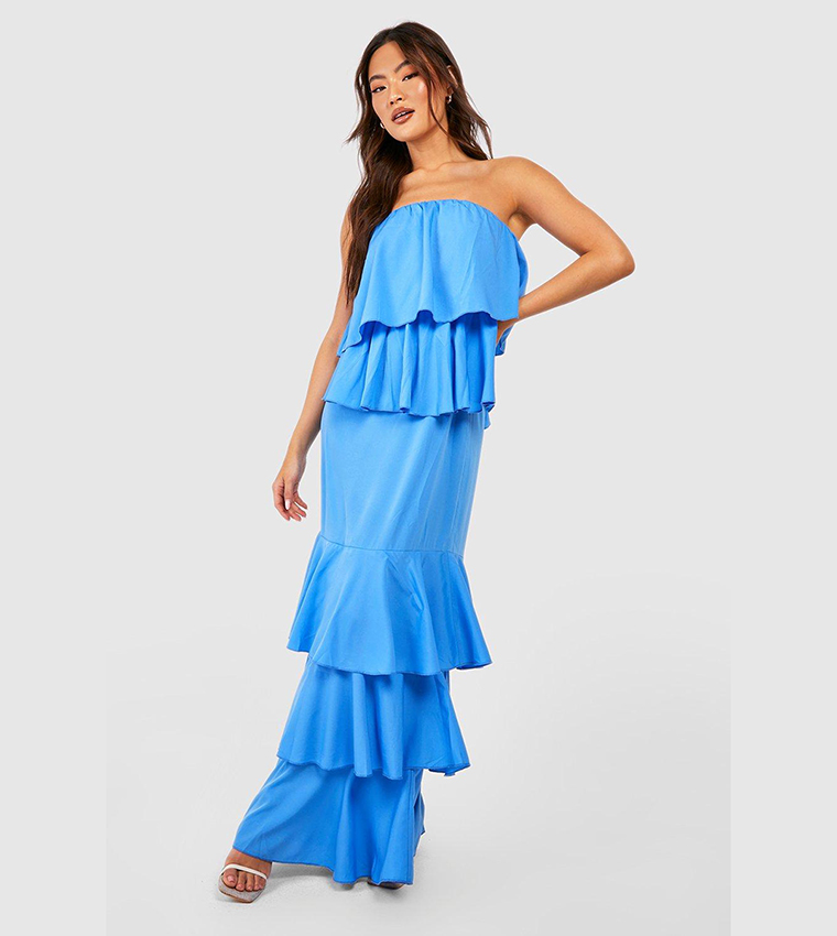 Buy Boohoo Bandeau Ruffle Hem Tiered Maxi Dress In BRIGHT BLUE | 6thstreet Bahrain Buy Boohoo Bandeau Ruffle Hem Tiered Maxi Dress In BRIGHT BLUE | 6thstreet Bahrain