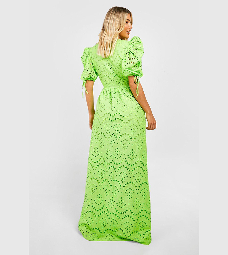 Buy Boohoo Outlet Broderie Puff Sleeves Tie Front Maxi Dress In Lime | 6thstreet Qatar Buy Boohoo Outlet Broderie Puff Sleeves Tie Front Maxi Dress In Lime | 6thstreet Qatar
