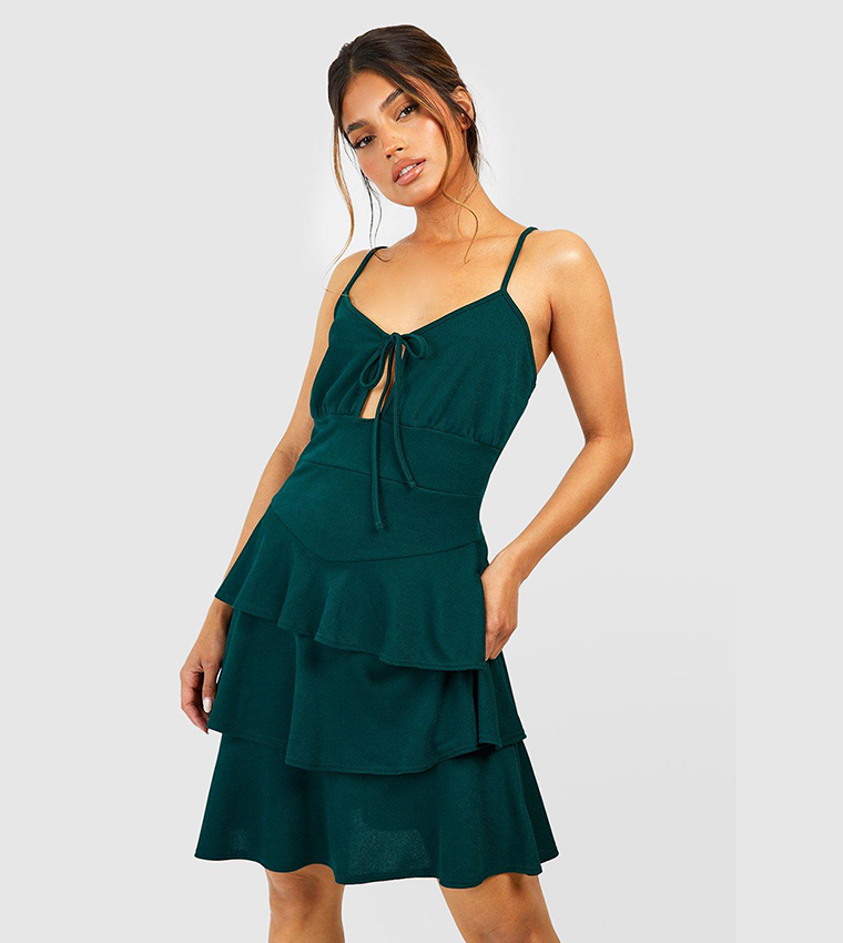 Buy Boohoo Ruffle Hem Sun Dress In Green 6thStreet Kuwait