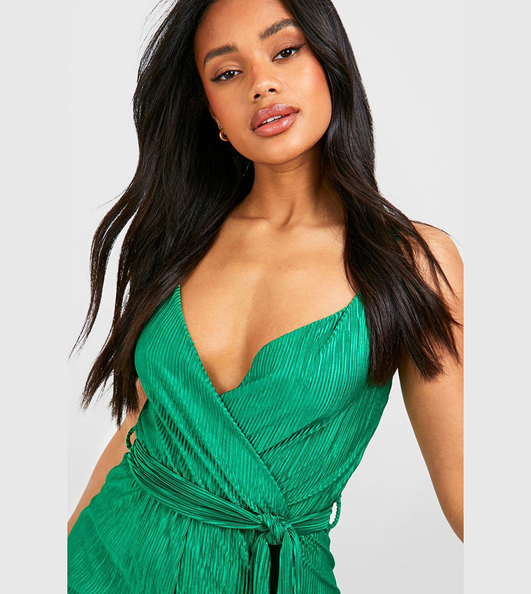 Buy Boohoo Plisse Wrap Romper In BRIGHT GREEN 6thStreet UAE