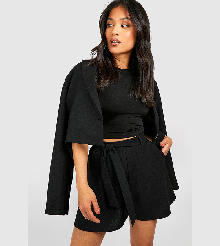 Buy Boohoo Scuba Paperbag Waist Belted Shorts In Black 6thStreet