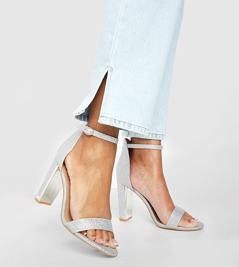 Buy Boohoo Metal Detail 2 Part Barely There Heel Sandals In Silver